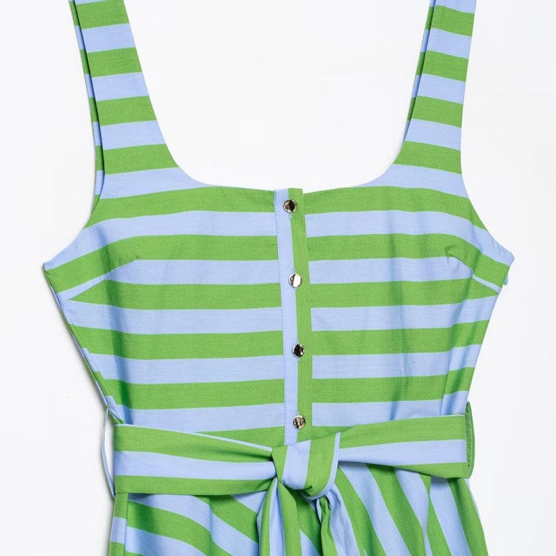 UNIZERA Women's 2026 Summer Striped Wide-Shoulder Strap Belted Dress - detail