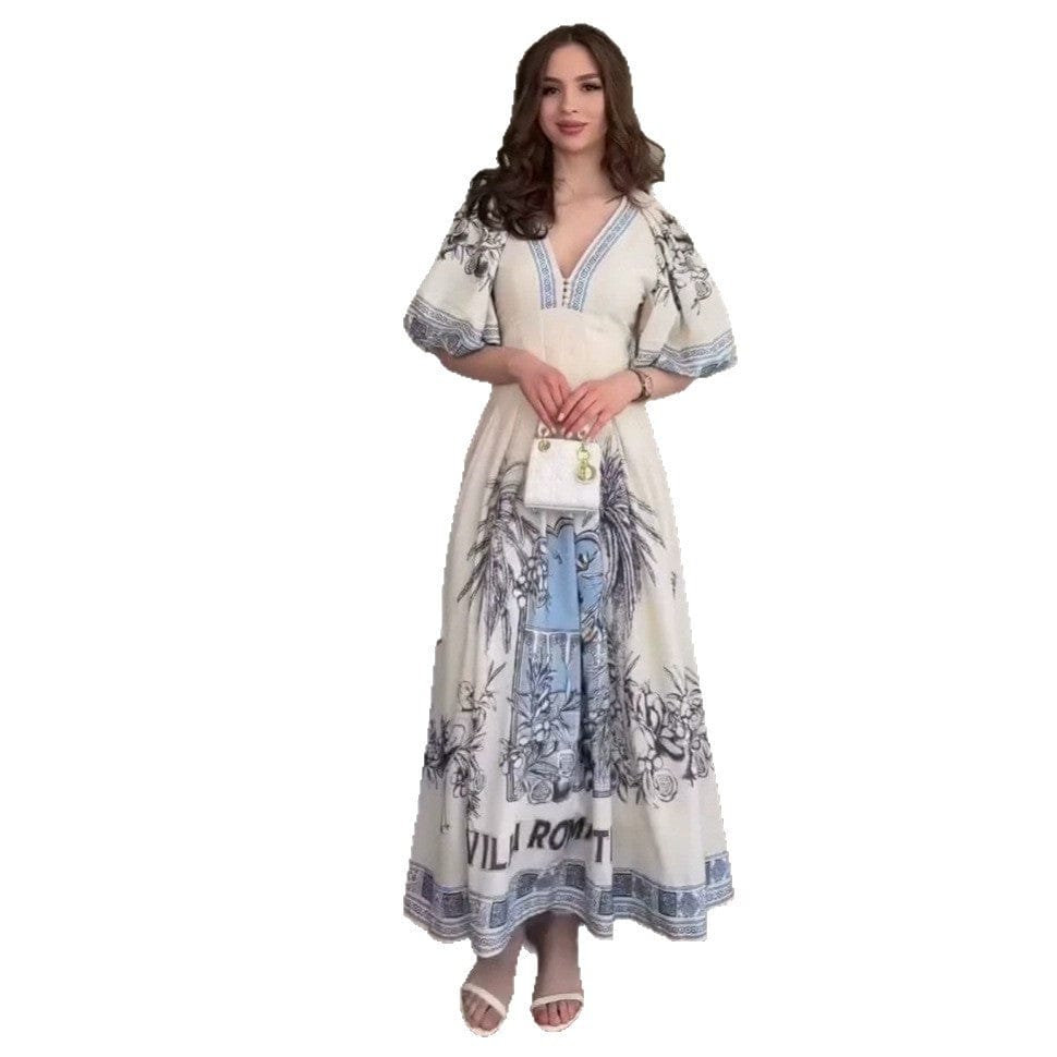 Women's V-Neck Button-Front Tea Dress – French-Retro Short-Sleeve A-Line Mini Dress
