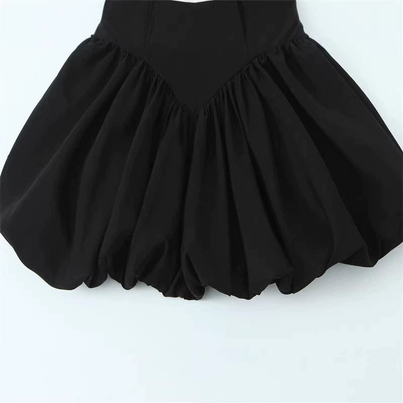 Balloon-Effect Round Neck Sleeveless Short Dress - fabric detail
