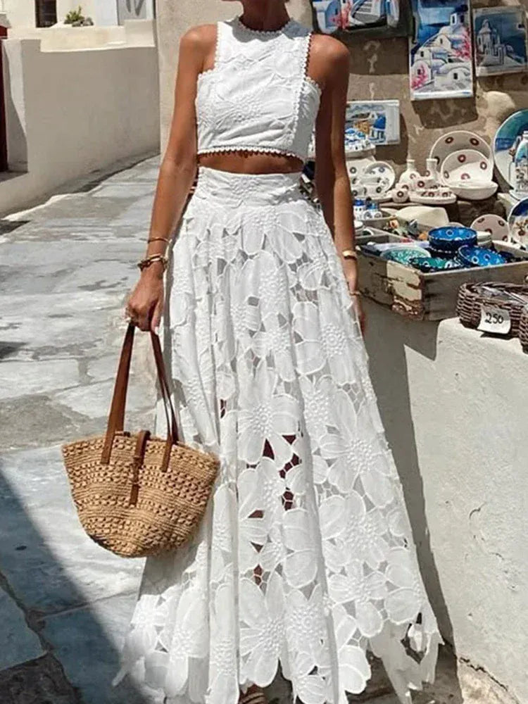 Women's Sleeveless Pleated Skirt Set