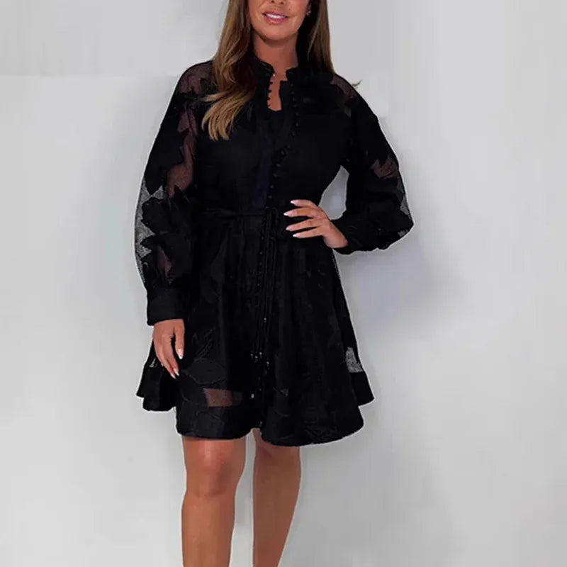 Women's Lace Floral Long-Sleeve Cut-Out Maxi Dress