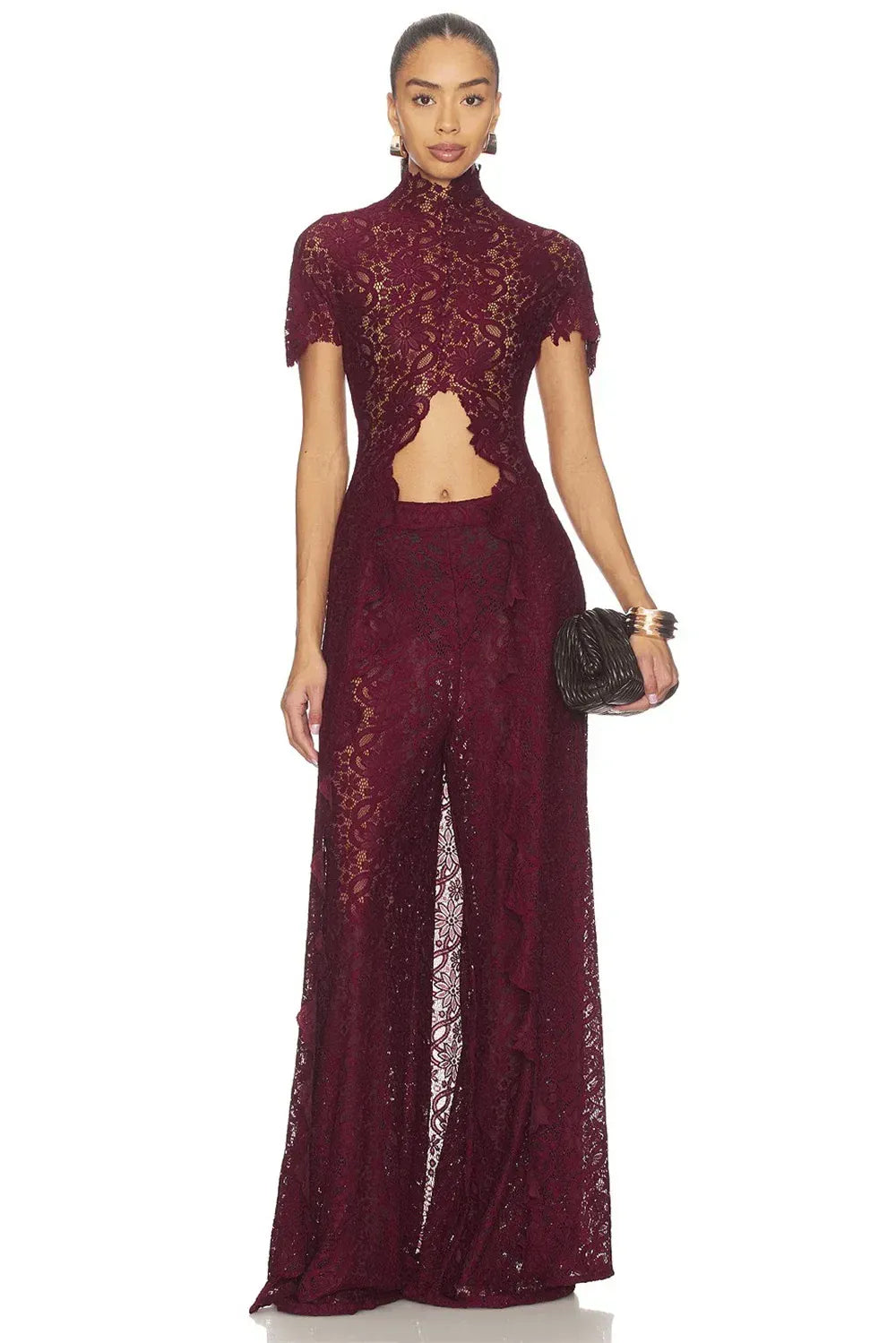 Women's Vacation Lace Mesh-Detail Sleeveless Pants Set