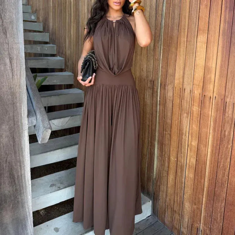 Women's Halter-Neck Sleeveless Backless Relaxed-Fit Pants Set