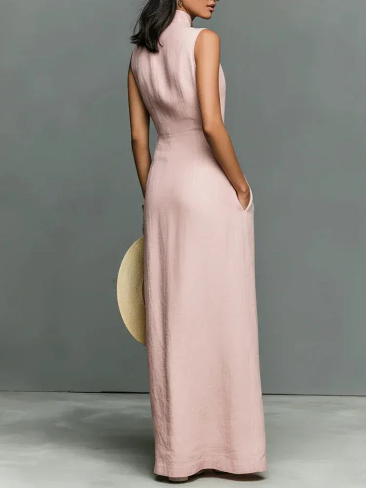 Women's Linen-Blend Sleeveless Pocketed Mini Dress