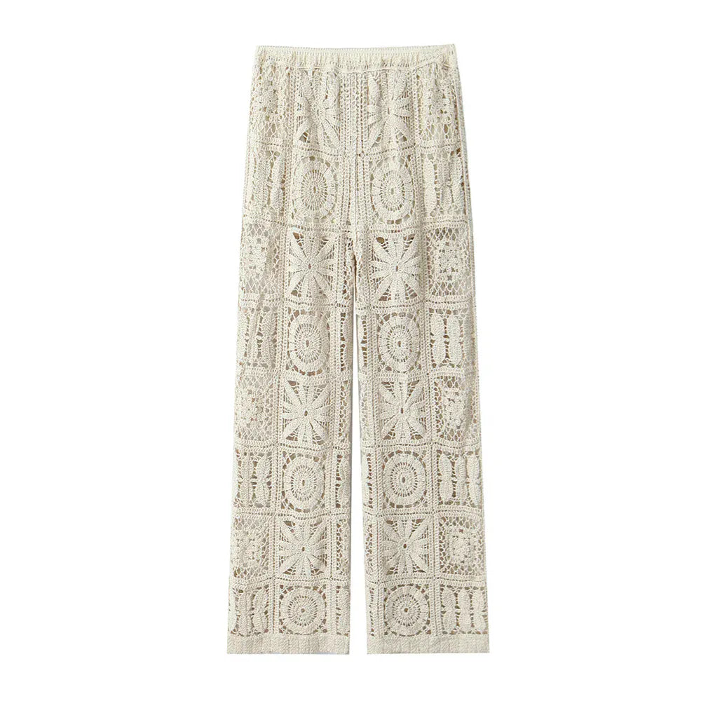 Women's Crochet Floral Pants Two-Piece Set