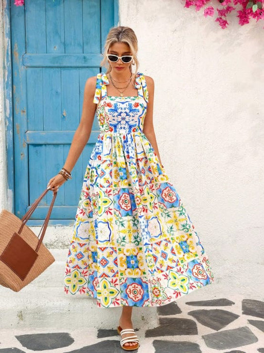 2026 Shiny Printed Wide-Strap Summer Dress