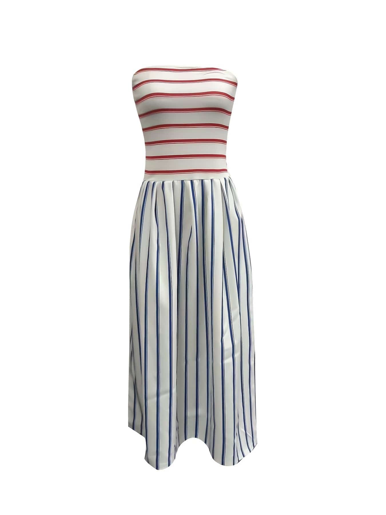 2025 Striped Bandeau Color-Block Dress, Slim Fit, Open Back - detail