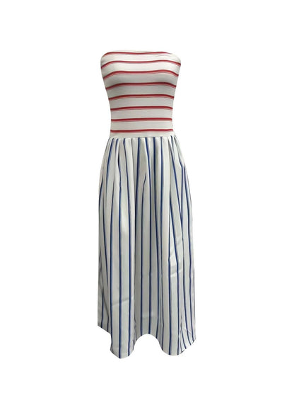 2025 Striped Bandeau Color-Block Dress, Slim Fit, Open Back - detail