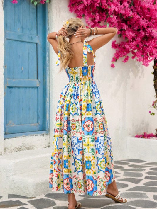 2026 Shiny Printed Wide-Strap Summer Dress - detail