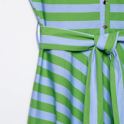 UNIZERA Women's 2026 Summer Striped Wide-Shoulder Strap Belted Dress - detail