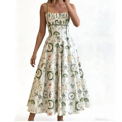 New French Style Printed Strappy Women's Dress - detail