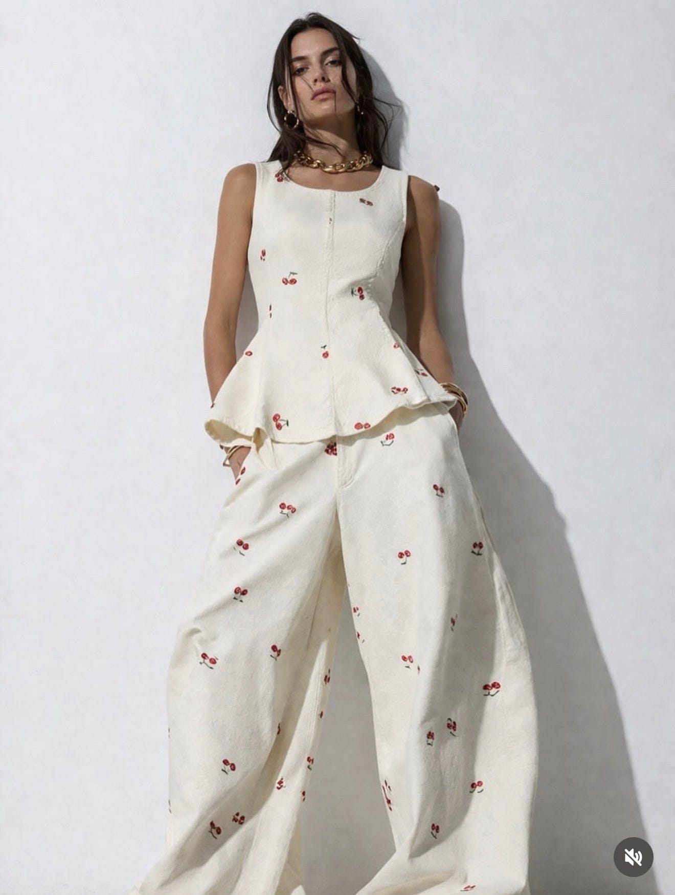 High-Waisted Wide-Leg Printed Pants Two-Piece Set