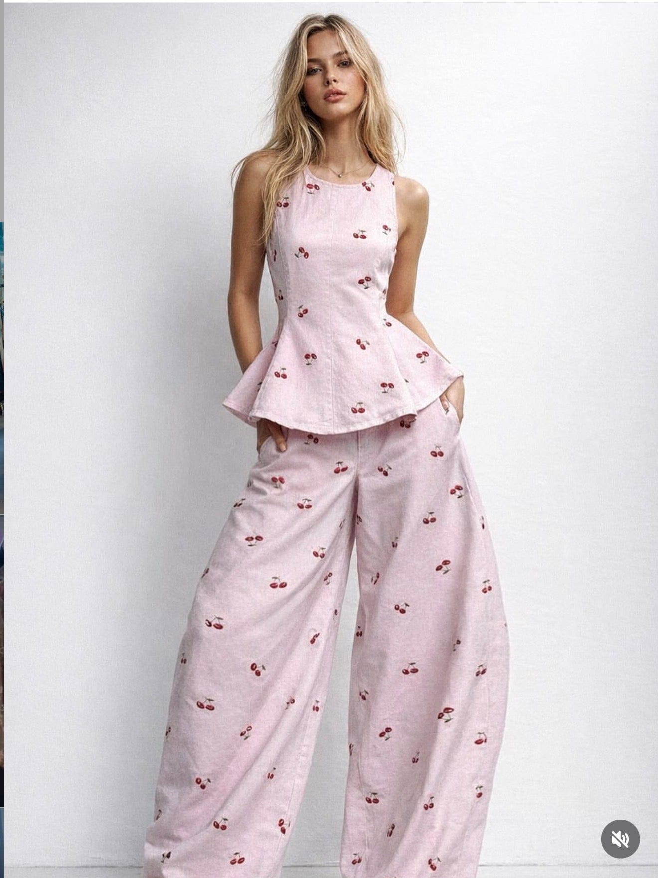 High-Waisted Wide-Leg Printed Pants Two-Piece Set
