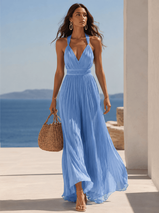 Women's Bohemian V-Neck Strappy Sleeveless Maxi Dress