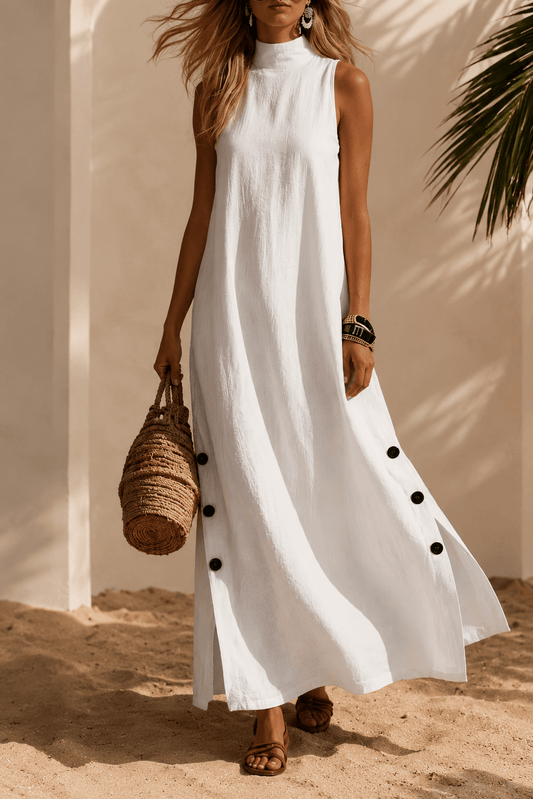 Women's Linen-Blend Sleeveless Slit Maxi Dress