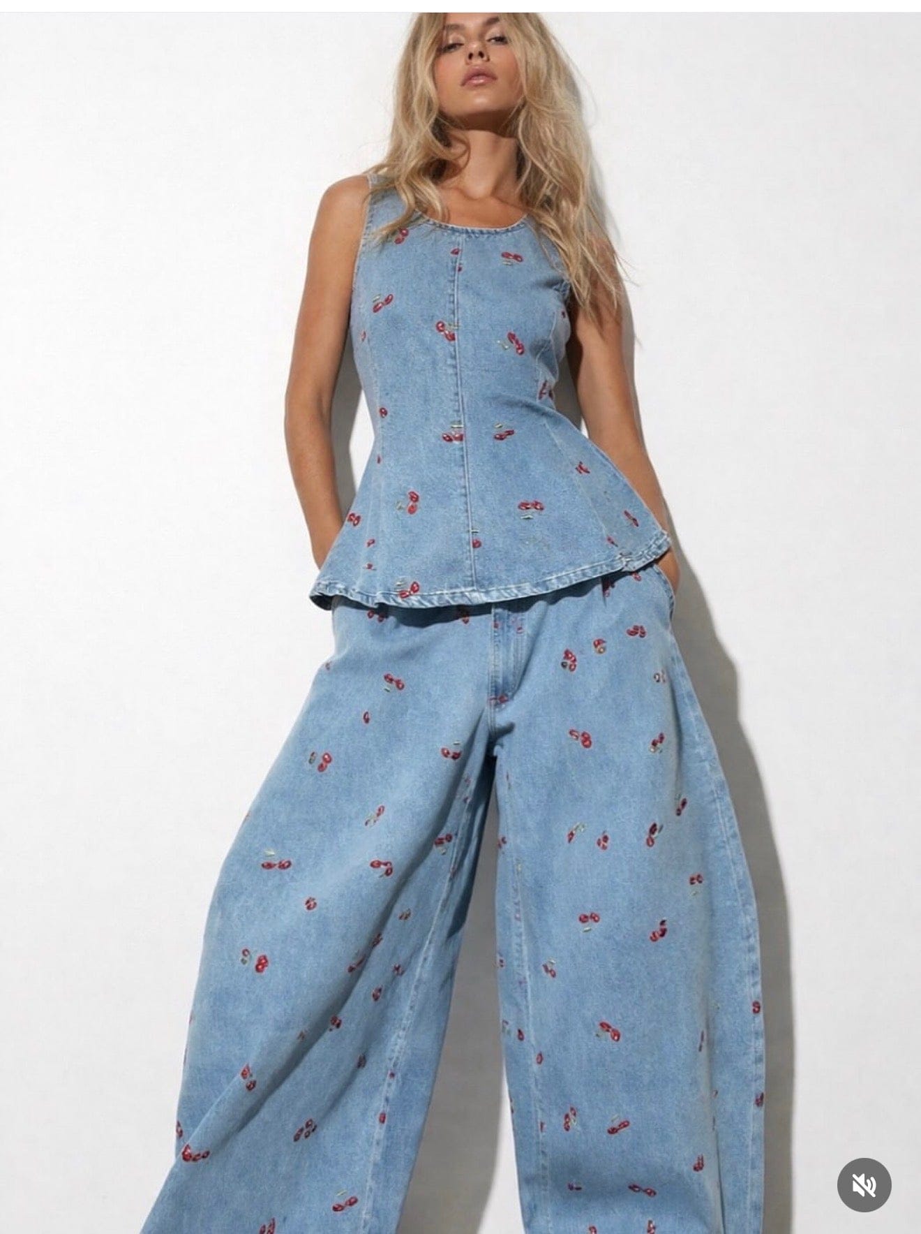 High-Waisted Wide-Leg Printed Pants Two-Piece Set