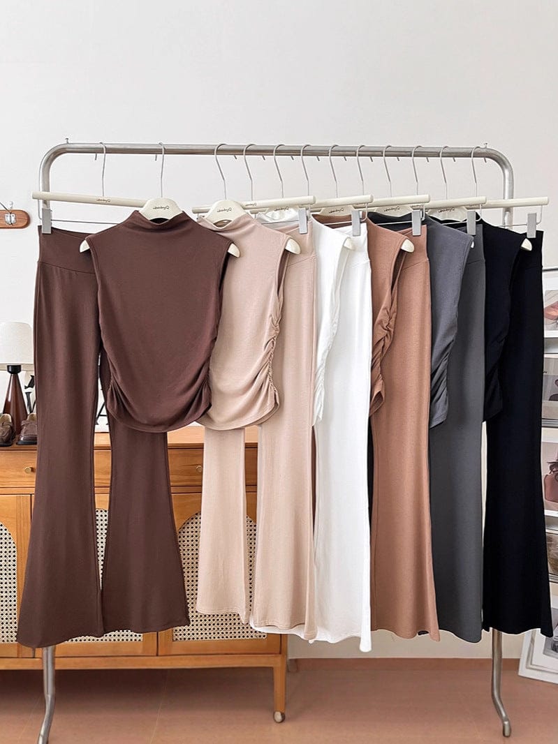 Elegant Halter-Neck Wrap Blouse and Flowing Wide-Leg Pants Set