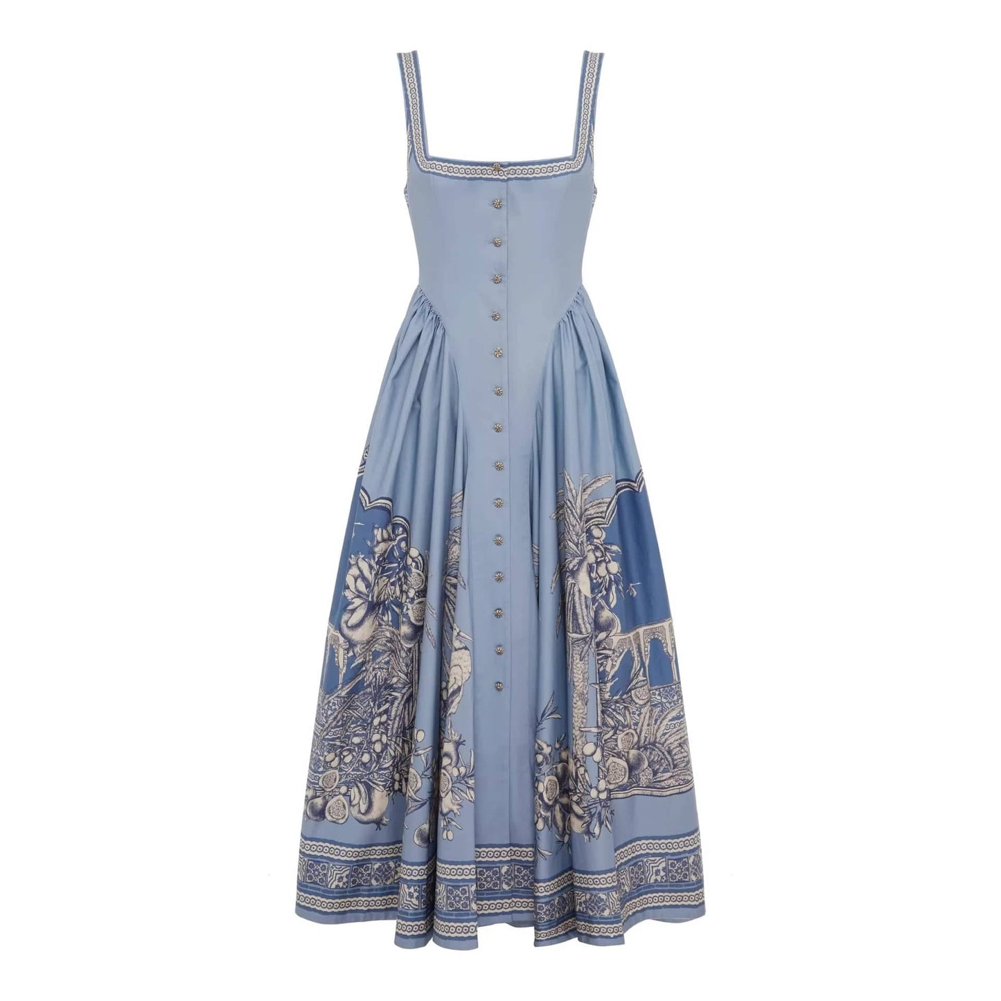 Retro Artistic-Print Square-Neck Maxi Dress