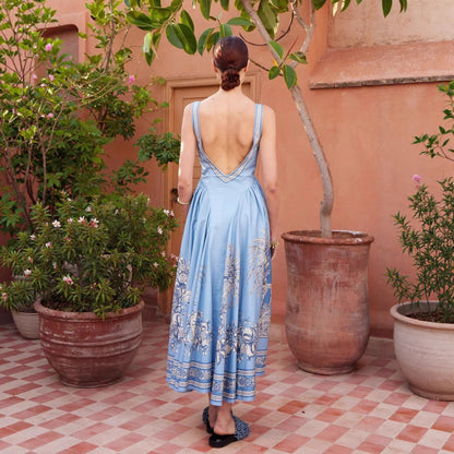 Retro Artistic-Print Square-Neck Maxi Dress