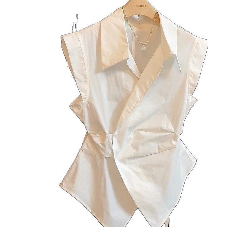 Korean-Style Sleeveless Wrap-Front Slimming Vest Top