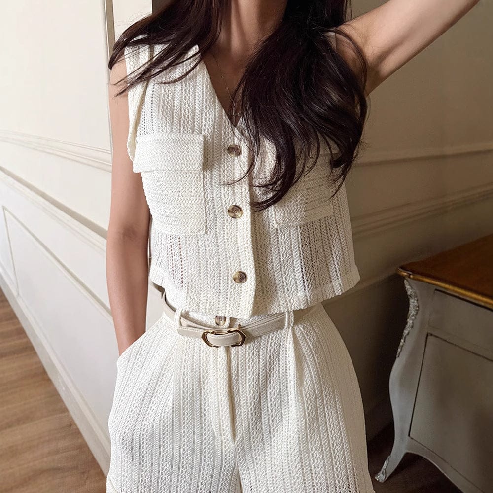 Women's Striped Sleeveless Relaxed-Fit Shorts Set