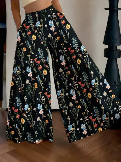 High-Waisted Wide-Leg Floral Pants