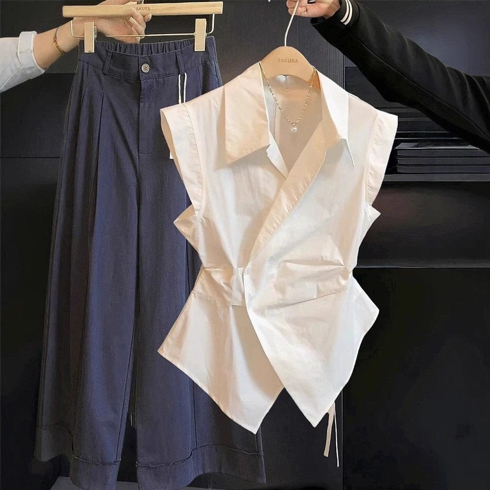 Korean-Style Sleeveless Wrap-Front Slimming Vest Top