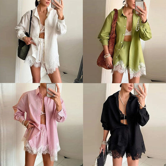 Women's New-Season Long-Sleeve Relaxed-Fit Shorts Set
