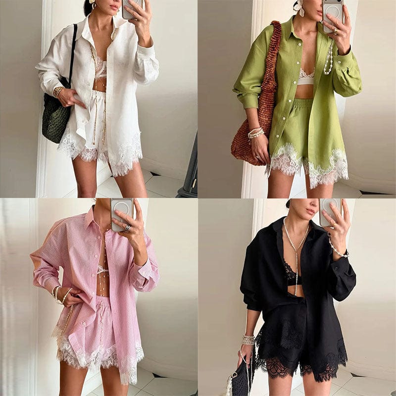 Women's New-Season Long-Sleeve Relaxed-Fit Shorts Set