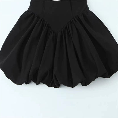 Balloon-Effect Round Neck Sleeveless Short Dress - fabric detail