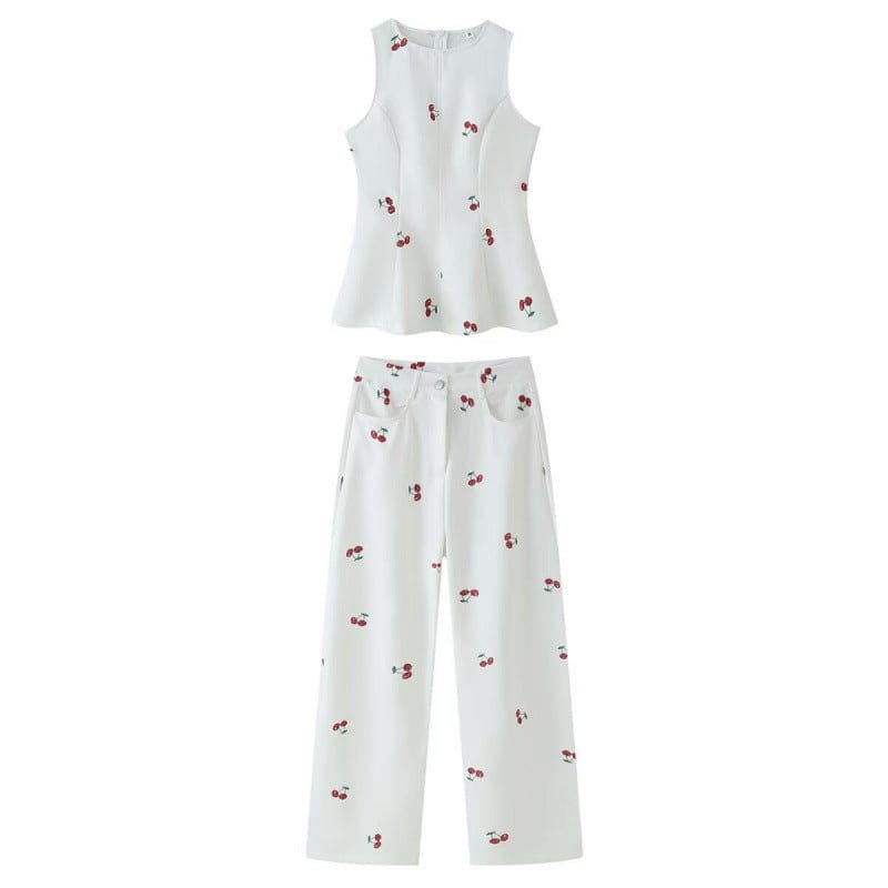 High-Waisted Wide-Leg Printed Pants Two-Piece Set