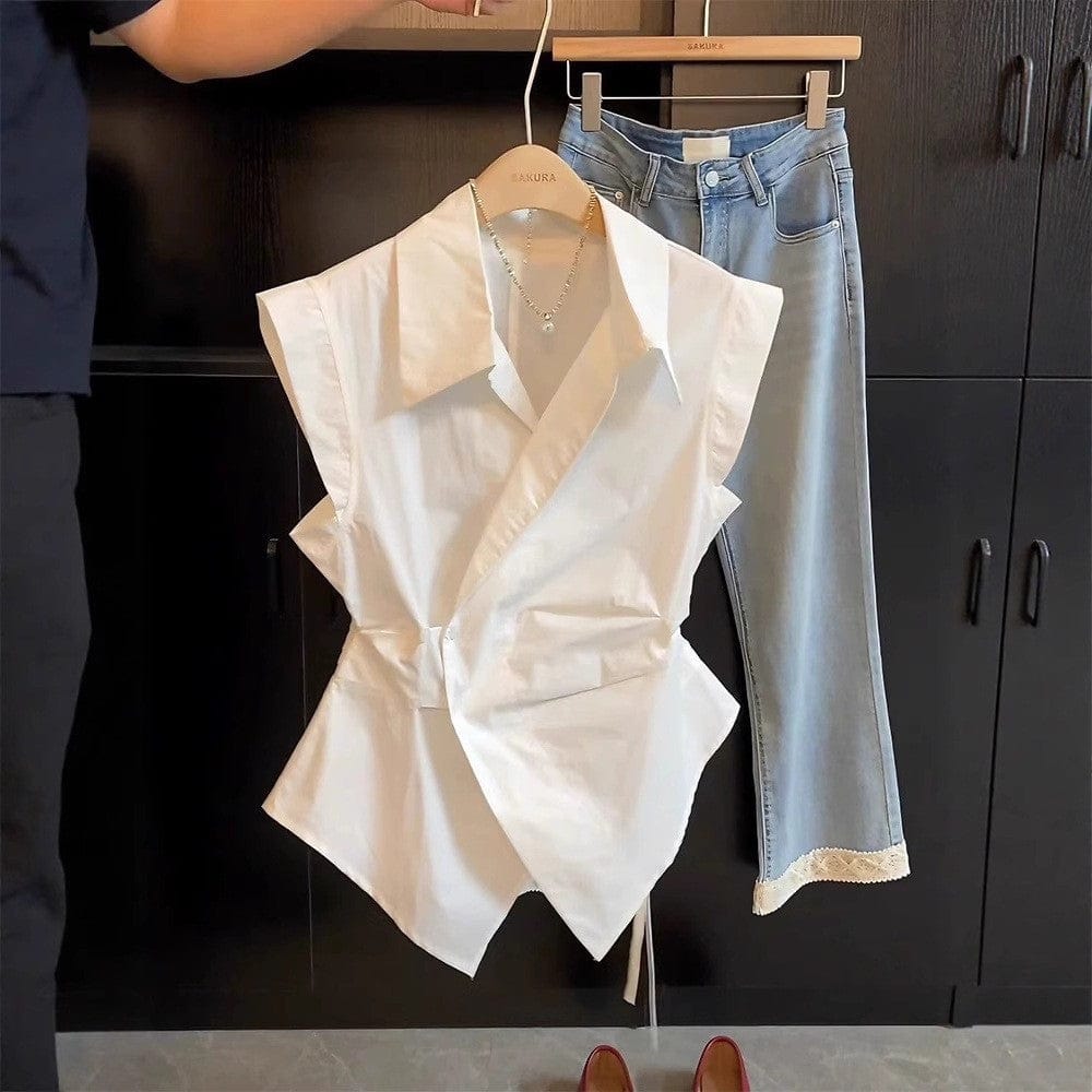 Korean-Style Sleeveless Wrap-Front Slimming Vest Top
