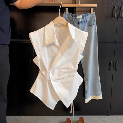 Korean-Style Sleeveless Wrap-Front Slimming Vest Top