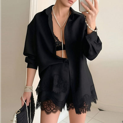 Women's New-Season Long-Sleeve Relaxed-Fit Shorts Set