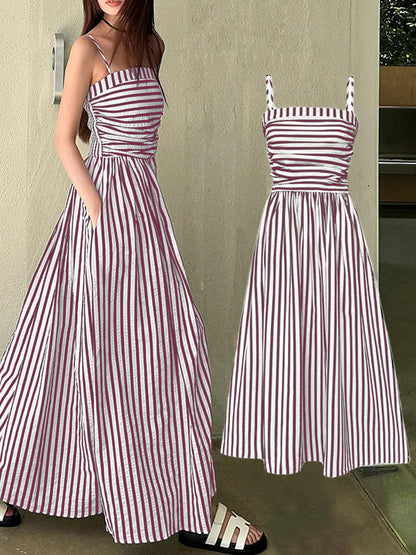 Striped Spaghetti-Strap Summer Maxi Dress – Relaxed Beach and City Style