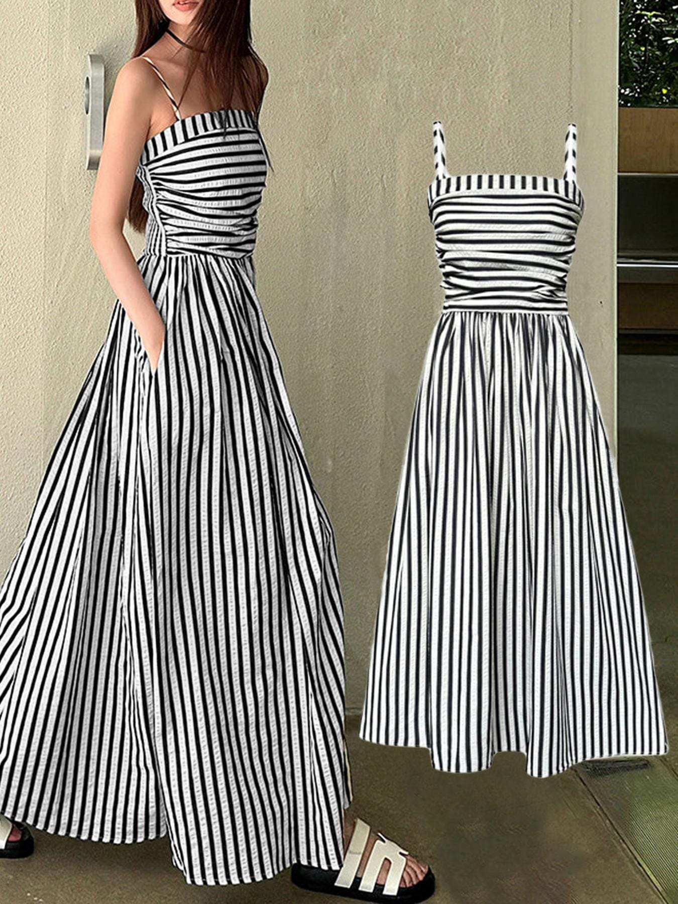 Striped Spaghetti-Strap Summer Maxi Dress – Relaxed Beach and City Style