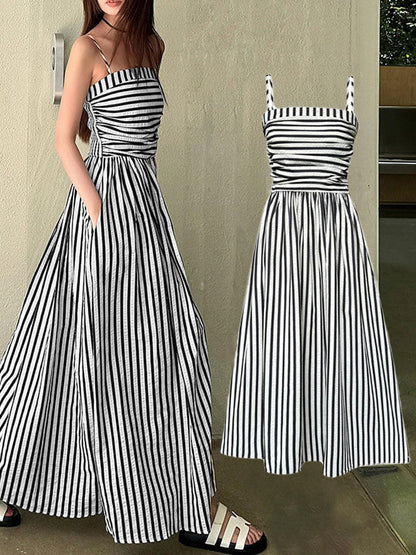 Striped Spaghetti-Strap Summer Maxi Dress – Relaxed Beach and City Style
