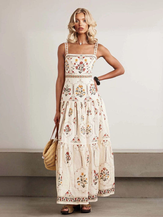 Bohemian Floral Tiered Maxi Dress – Premium Summer Vacation Dress