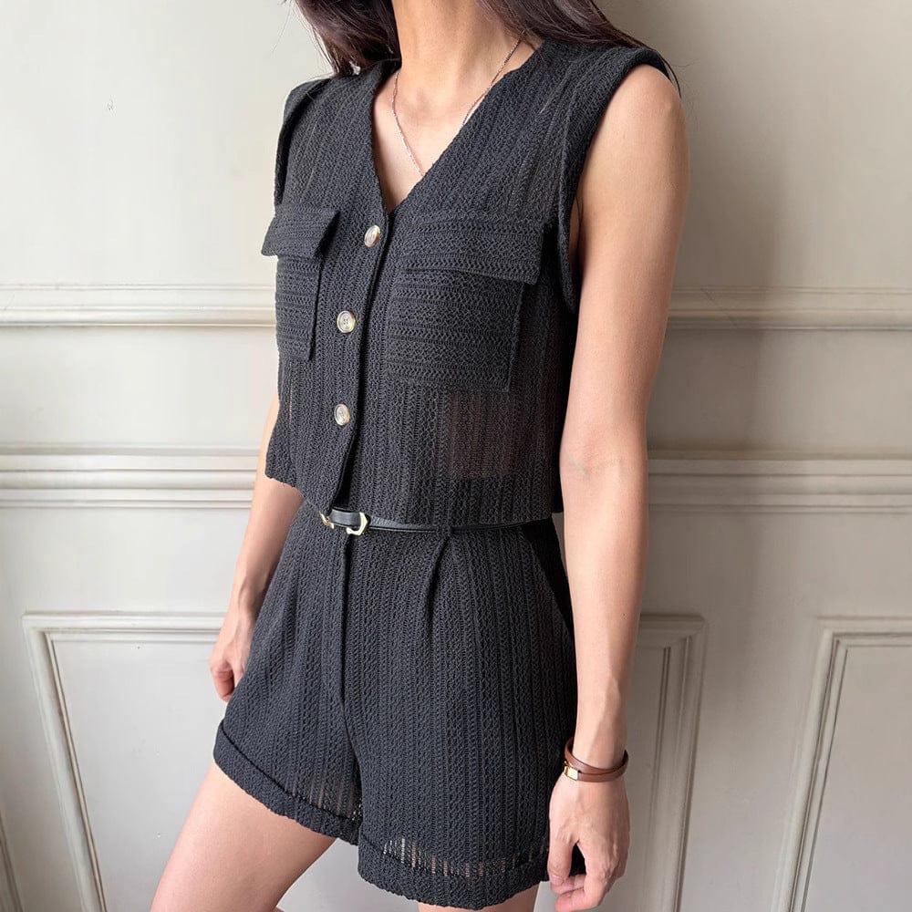 Women's Striped Sleeveless Relaxed-Fit Shorts Set