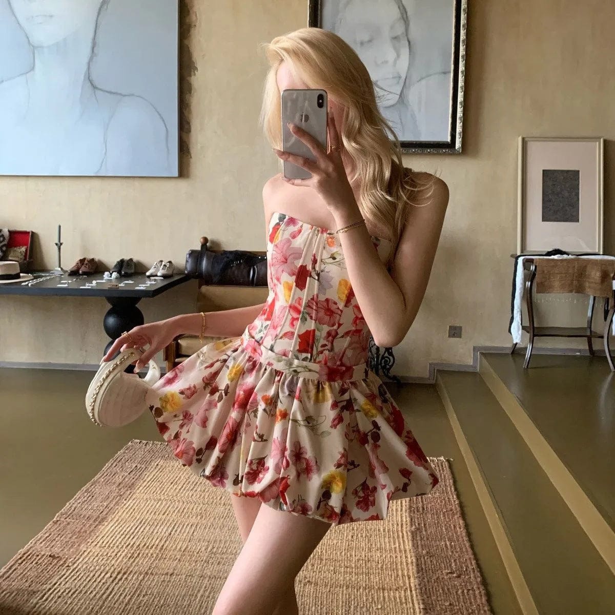Romantic Floral Corset-Silhouette Mini Dress