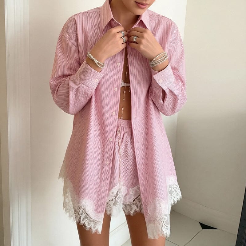 Women's New-Season Long-Sleeve Relaxed-Fit Shorts Set