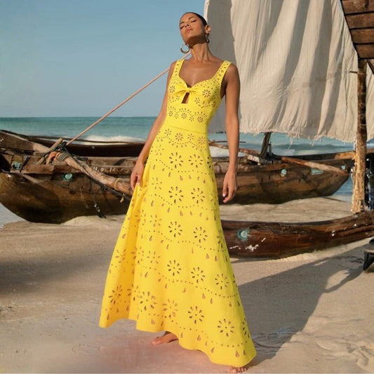 Women's Laser-Cut Broderie Swimsuit and Skirt Two-Piece Premium Beach Set