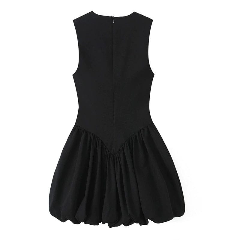 Balloon-Effect Round Neck Sleeveless Short Dress - detail