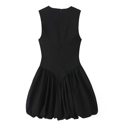 Balloon-Effect Round Neck Sleeveless Short Dress - detail