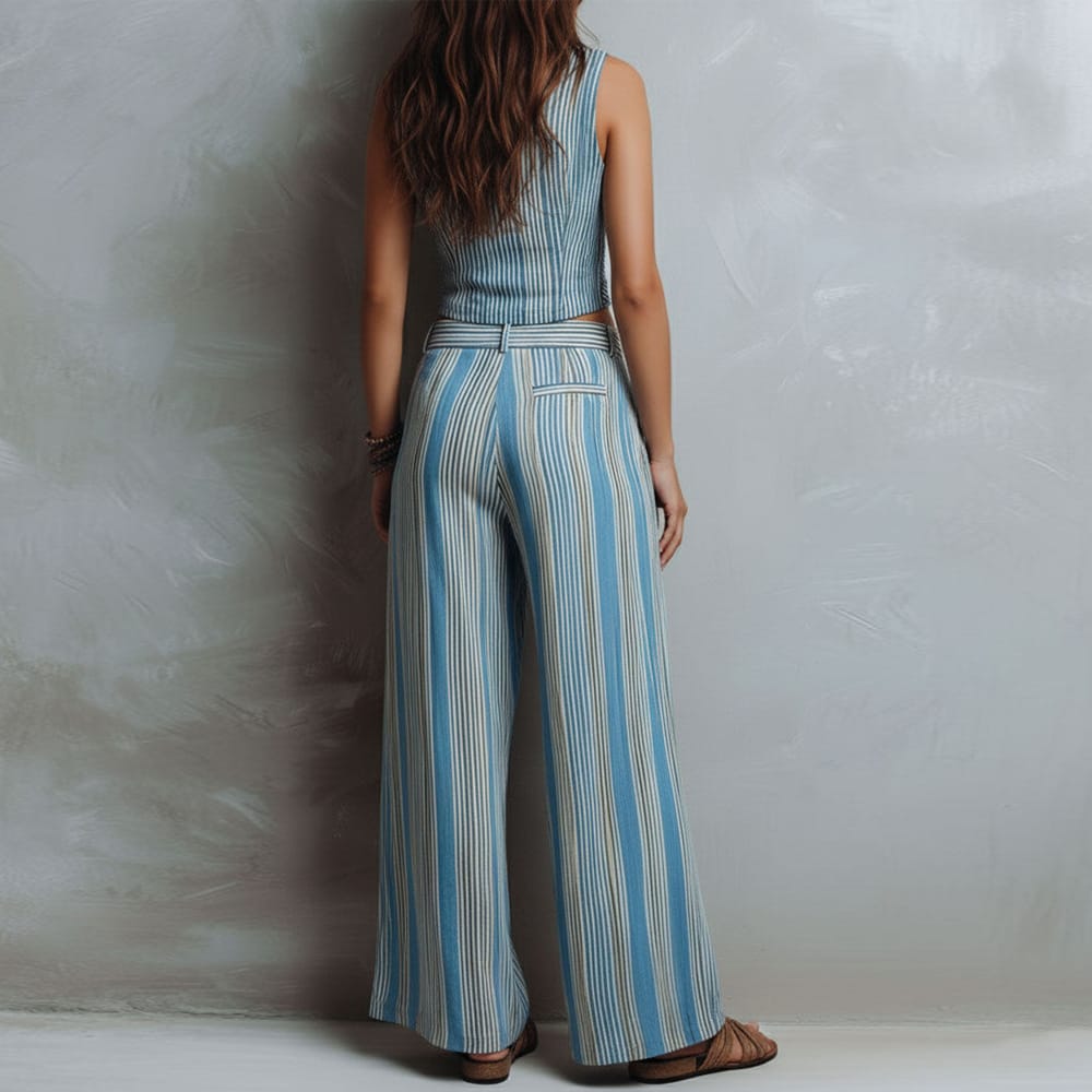 Women's blue striped vest top and wide-leg pants set - detail