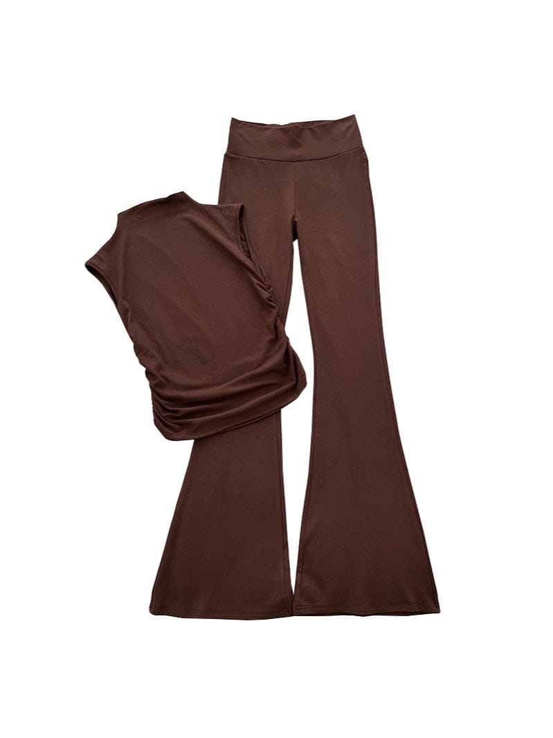 Elegant Halter-Neck Wrap Blouse and Flowing Wide-Leg Pants Set