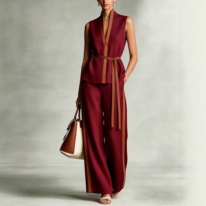 Women's Sleeveless Office Wide-Leg High-Waisted Pants Set