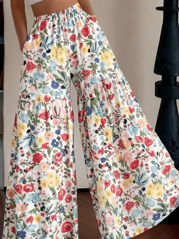 High-Waisted Wide-Leg Floral Pants