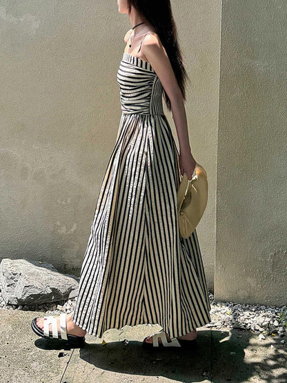Striped Spaghetti-Strap Summer Maxi Dress – Relaxed Beach and City Style