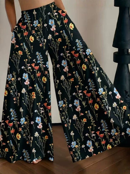 High-Waisted Wide-Leg Floral Pants